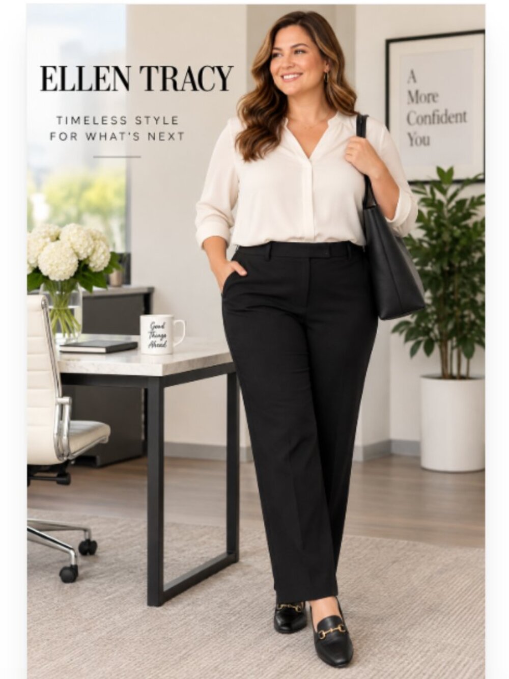 Ellen Tracy Size 16 Black Dress Pants Straight Leg Stretch Career Work Trousers